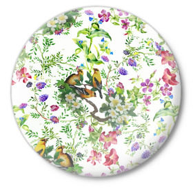 Значок с принтом Райский остров в Кировске,  металл | круглая форма, металлическая застежка в виде булавки | арт | краска | попугаи | попугай | прикольные | рай | тропики | цветные | цветок | цветы
