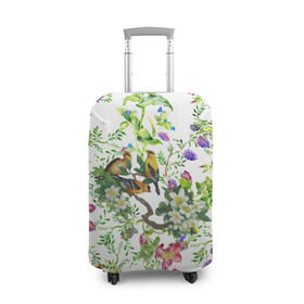 Чехол для чемодана 3D с принтом Райский остров в Кировске, 86% полиэфир, 14% спандекс | двустороннее нанесение принта, прорези для ручек и колес | арт | краска | попугаи | попугай | прикольные | рай | тропики | цветные | цветок | цветы