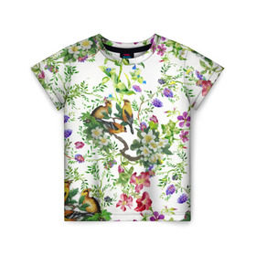 Детская футболка 3D с принтом Райский остров в Кировске, 100% гипоаллергенный полиэфир | прямой крой, круглый вырез горловины, длина до линии бедер, чуть спущенное плечо, ткань немного тянется | арт | краска | попугаи | попугай | прикольные | рай | тропики | цветные | цветок | цветы