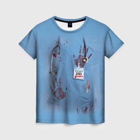 Женская футболка 3D с принтом Костюм врача кровь в Кировске, 100% полиэфир ( синтетическое хлопкоподобное полотно) | прямой крой, круглый вырез горловины, длина до линии бедер | Тематика изображения на принте: больница | врач | доктор | клиника | кровь