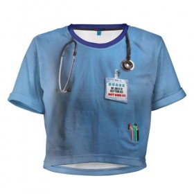 Женская футболка 3D укороченная с принтом Костюм врача в Кировске, 100% полиэстер | круглая горловина, длина футболки до линии талии, рукава с отворотами | больница | врач | градусник | доктор | интерн | клиника | медбрат | медсестра | поликлиника | стетоскоп | фонендоскоп