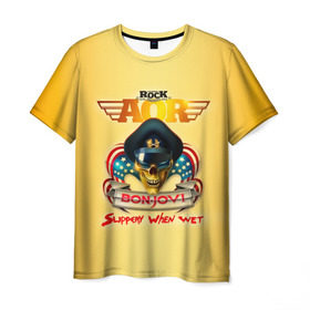 Мужская футболка 3D с принтом Bon Jovi, slippery when wet в Кировске, 100% полиэфир | прямой крой, круглый вырез горловины, длина до линии бедер | bon jovi | бон джови | глэм | группа | метал | поп | попрок | рок | софт | хард | хеви | хевиметал