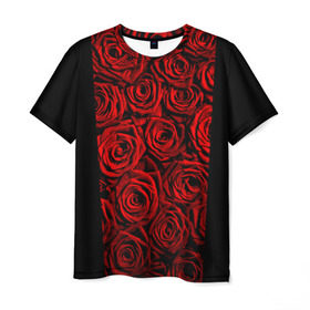 Мужская футболка 3D с принтом Унисекс / Красные розы в Кировске, 100% полиэфир | прямой крой, круглый вырез горловины, длина до линии бедер | букет | красный | лепестки | модные | полосы | природа | растения | розочки | розы | сад | тренды | цвет | цветы | черный