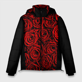 Мужская зимняя куртка 3D с принтом RED ROSES КРАСНЫЕ РОЗЫ в Кировске, верх — 100% полиэстер; подкладка — 100% полиэстер; утеплитель — 100% полиэстер | длина ниже бедра, свободный силуэт Оверсайз. Есть воротник-стойка, отстегивающийся капюшон и ветрозащитная планка. 

Боковые карманы с листочкой на кнопках и внутренний карман на молнии. | букет | красный | лепестки | модные | полосы | природа | растения | розочки | розы | сад | тренды | цвет | цветы | черный