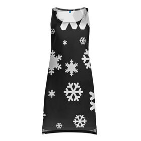 Платье-майка 3D с принтом Снежинки в Кировске, 100% полиэстер | полуприлегающий силуэт, широкие бретели, круглый вырез горловины, удлиненный подол сзади. | christmas | new year | santa | дед мороз | елка | елочки | новогодний | новый год | рождество | сантаклаус | снег | снежинки