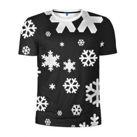 Мужская футболка 3D спортивная с принтом Снежинки в Кировске, 100% полиэстер с улучшенными характеристиками | приталенный силуэт, круглая горловина, широкие плечи, сужается к линии бедра | Тематика изображения на принте: christmas | new year | santa | дед мороз | елка | елочки | новогодний | новый год | рождество | сантаклаус | снег | снежинки