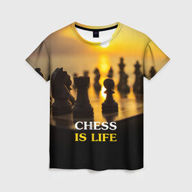 Женская футболка 3D с принтом Шахматы - это жизнь в Кировске, 100% полиэфир ( синтетическое хлопкоподобное полотно) | прямой крой, круглый вырез горловины, длина до линии бедер | chess | game | sport | гроссмейстер | закат | игра | интеллект | солнце | спорт | фигура | шахматист | шахматы