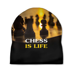 Шапка 3D с принтом Шахматы - это жизнь в Кировске, 100% полиэстер | универсальный размер, печать по всей поверхности изделия | chess | game | sport | гроссмейстер | закат | игра | интеллект | солнце | спорт | фигура | шахматист | шахматы