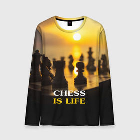 Мужской лонгслив 3D с принтом Шахматы - это жизнь в Кировске, 100% полиэстер | длинные рукава, круглый вырез горловины, полуприлегающий силуэт | chess | game | sport | гроссмейстер | закат | игра | интеллект | солнце | спорт | фигура | шахматист | шахматы