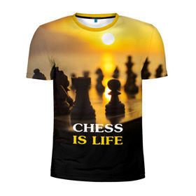 Мужская футболка 3D спортивная с принтом Шахматы - это жизнь в Кировске, 100% полиэстер с улучшенными характеристиками | приталенный силуэт, круглая горловина, широкие плечи, сужается к линии бедра | chess | game | sport | гроссмейстер | закат | игра | интеллект | солнце | спорт | фигура | шахматист | шахматы