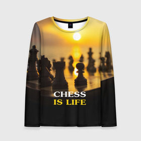 Женский лонгслив 3D с принтом Шахматы - это жизнь в Кировске, 100% полиэстер | длинные рукава, круглый вырез горловины, полуприлегающий силуэт | chess | game | sport | гроссмейстер | закат | игра | интеллект | солнце | спорт | фигура | шахматист | шахматы