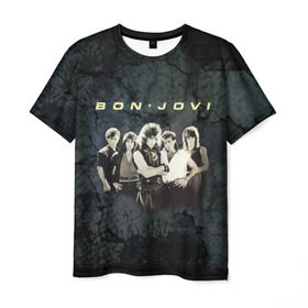 Мужская футболка 3D с принтом Группа Bon Jovi в Кировске, 100% полиэфир | прямой крой, круглый вырез горловины, длина до линии бедер | bon jovi | бон | бон джови | глэм | группа | джови | джон | рок | хард