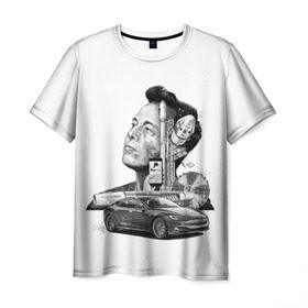 Мужская футболка 3D с принтом Илон Маск в Кировске, 100% полиэфир | прямой крой, круглый вырез горловины, длина до линии бедер | hyperloop | pay pal | space x | tesla | гений | день космонавтики | полет на марс | тесла | электрокар | электромобиль