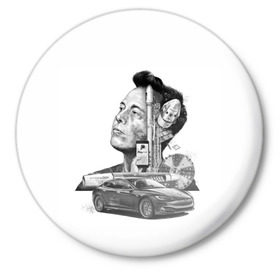 Значок с принтом Илон Маск в Кировске,  металл | круглая форма, металлическая застежка в виде булавки | hyperloop | pay pal | space x | tesla | гений | день космонавтики | полет на марс | тесла | электрокар | электромобиль