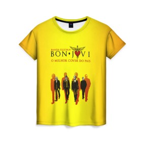 Женская футболка 3D с принтом Группа Bon Jovi в Кировске, 100% полиэфир ( синтетическое хлопкоподобное полотно) | прямой крой, круглый вырез горловины, длина до линии бедер | bon jovi | бон | бон джови | глэм | группа | джови | джон | рок | хард