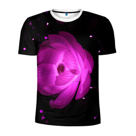 Мужская футболка 3D спортивная с принтом Цветок в Кировске, 100% полиэстер с улучшенными характеристиками | приталенный силуэт, круглая горловина, широкие плечи, сужается к линии бедра | лепестки | модные | природа | растения | розовый | тренды | фон | цвет | цветок | цветы | черный