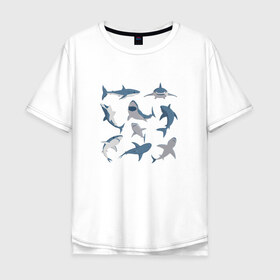 Мужская футболка хлопок Oversize с принтом Акулы в Кировске, 100% хлопок | свободный крой, круглый ворот, “спинка” длиннее передней части | акула | зубы | океан | челюсть