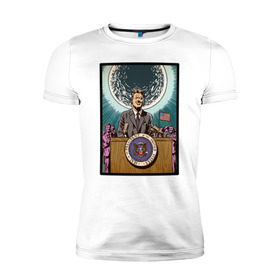 Мужская футболка премиум с принтом Джон Кеннеди в Кировске, 92% хлопок, 8% лайкра | приталенный силуэт, круглый вырез ворота, длина до линии бедра, короткий рукав | apollo | nasa | usa | аполлон | высадка на луну | космическая гонка | луна | лунная программа | наса | президент америки | сша