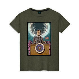 Женская футболка хлопок с принтом Джон Кеннеди в Кировске, 100% хлопок | прямой крой, круглый вырез горловины, длина до линии бедер, слегка спущенное плечо | apollo | nasa | usa | аполлон | высадка на луну | космическая гонка | луна | лунная программа | наса | президент америки | сша