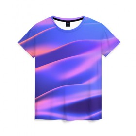 Женская футболка 3D с принтом Water Colors в Кировске, 100% полиэфир ( синтетическое хлопкоподобное полотно) | прямой крой, круглый вырез горловины, длина до линии бедер | абстракция | вода.цветные | волны | краски | море | радужные | розовый | синий | фиолетовый | цвет | цвета | яркие