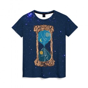 Женская футболка 3D с принтом Звёздные часы в Кировске, 100% полиэфир ( синтетическое хлопкоподобное полотно) | прямой крой, круглый вырез горловины, длина до линии бедер | звезды | кит | космос | плеяды | пространство | созвездие | часы