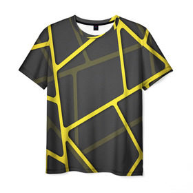 Мужская футболка 3D с принтом Желтая сетка в Кировске, 100% полиэфир | прямой крой, круглый вырез горловины, длина до линии бедер | Тематика изображения на принте: yellow | абстракция | желтый | линия.line | сетка