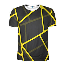 Мужская футболка 3D спортивная с принтом Желтая сетка в Кировске, 100% полиэстер с улучшенными характеристиками | приталенный силуэт, круглая горловина, широкие плечи, сужается к линии бедра | yellow | абстракция | желтый | линия.line | сетка
