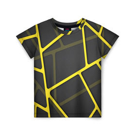 Детская футболка 3D с принтом Желтая сетка в Кировске, 100% гипоаллергенный полиэфир | прямой крой, круглый вырез горловины, длина до линии бедер, чуть спущенное плечо, ткань немного тянется | Тематика изображения на принте: yellow | абстракция | желтый | линия.line | сетка