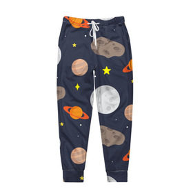 Мужские брюки 3D с принтом Луна в Кировске, 100% полиэстер | манжеты по низу, эластичный пояс регулируется шнурком, по бокам два кармана без застежек, внутренняя часть кармана из мелкой сетки | астероид | луна | метеорит | планета | сатурн | юпитер