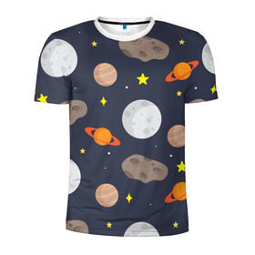 Мужская футболка 3D спортивная с принтом Луна в Кировске, 100% полиэстер с улучшенными характеристиками | приталенный силуэт, круглая горловина, широкие плечи, сужается к линии бедра | Тематика изображения на принте: астероид | луна | метеорит | планета | сатурн | юпитер