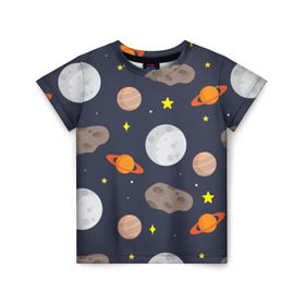 Детская футболка 3D с принтом Луна в Кировске, 100% гипоаллергенный полиэфир | прямой крой, круглый вырез горловины, длина до линии бедер, чуть спущенное плечо, ткань немного тянется | астероид | луна | метеорит | планета | сатурн | юпитер