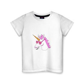 Детская футболка хлопок с принтом Единорог хипстер в Кировске, 100% хлопок | круглый вырез горловины, полуприлегающий силуэт, длина до линии бедер | едиорог | лошадь | очки | сказка | хипстер | чудо