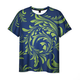Мужская футболка 3D с принтом Цветочный узор в Кировске, 100% полиэфир | прямой крой, круглый вырез горловины, длина до линии бедер | 
