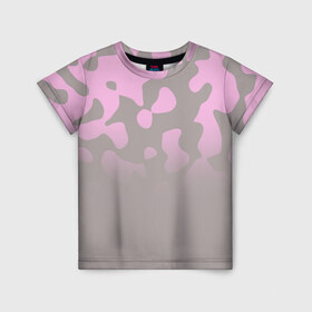 Детская футболка 3D с принтом Камуфляж пурпурно-розовый Up в Кировске, 100% гипоаллергенный полиэфир | прямой крой, круглый вырез горловины, длина до линии бедер, чуть спущенное плечо, ткань немного тянется | Тематика изображения на принте: 