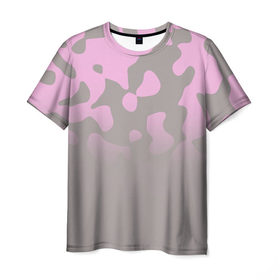 Мужская футболка 3D с принтом Камуфляж пурпурно-розовый Up в Кировске, 100% полиэфир | прямой крой, круглый вырез горловины, длина до линии бедер | 