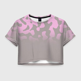 Женская футболка 3D укороченная с принтом Камуфляж пурпурно-розовый Up в Кировске, 100% полиэстер | круглая горловина, длина футболки до линии талии, рукава с отворотами | 