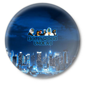 Значок с принтом Город, Hollywood Undead в Кировске,  металл | круглая форма, металлическая застежка в виде булавки | Тематика изображения на принте: 