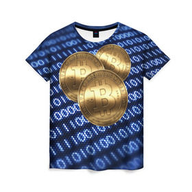 Женская футболка 3D с принтом Bitcoin в Кировске, 100% полиэфир ( синтетическое хлопкоподобное полотно) | прямой крой, круглый вырез горловины, длина до линии бедер | bitcoin | блокчейн | криптовалюта