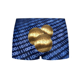Мужские трусы 3D с принтом Bitcoin в Кировске, 50% хлопок, 50% полиэстер | классическая посадка, на поясе мягкая тканевая резинка | Тематика изображения на принте: bitcoin | блокчейн | криптовалюта