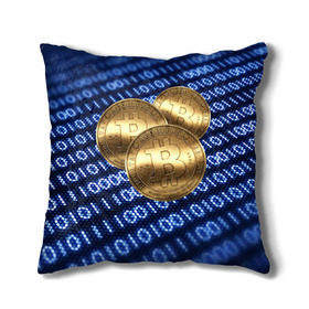 Подушка 3D с принтом Bitcoin в Кировске, наволочка – 100% полиэстер, наполнитель – холлофайбер (легкий наполнитель, не вызывает аллергию). | состоит из подушки и наволочки. Наволочка на молнии, легко снимается для стирки | bitcoin | блокчейн | криптовалюта