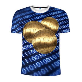 Мужская футболка 3D спортивная с принтом Bitcoin в Кировске, 100% полиэстер с улучшенными характеристиками | приталенный силуэт, круглая горловина, широкие плечи, сужается к линии бедра | bitcoin | блокчейн | криптовалюта