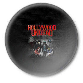 Значок с принтом Группа Hollywood Undead в Кировске,  металл | круглая форма, металлическая застежка в виде булавки | Тематика изображения на принте: 