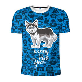 Мужская футболка 3D спортивная с принтом Хаски(новый год) в Кировске, 100% полиэстер с улучшенными характеристиками | приталенный силуэт, круглая горловина, широкие плечи, сужается к линии бедра | christmas | new year | santa | год собаки | дед мороз | елка | елочки | новогодний | новый год | рождество | сантаклаус | снег | снежинки | собака