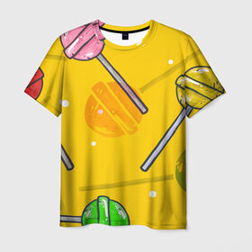 Мужская футболка 3D с принтом Чупа-Чупс в Кировске, 100% полиэфир | прямой крой, круглый вырез горловины, длина до линии бедер | конфеты | леденец | паттерн | сладость | узор | чупа чупс