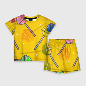 Детский костюм с шортами 3D с принтом Чупа Чупс в Кировске,  |  | конфеты | леденец | паттерн | сладость | узор | чупа чупс