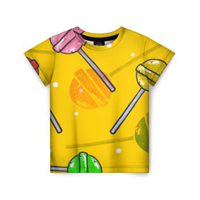 Детская футболка 3D с принтом Чупа-Чупс в Кировске, 100% гипоаллергенный полиэфир | прямой крой, круглый вырез горловины, длина до линии бедер, чуть спущенное плечо, ткань немного тянется | конфеты | леденец | паттерн | сладость | узор | чупа чупс
