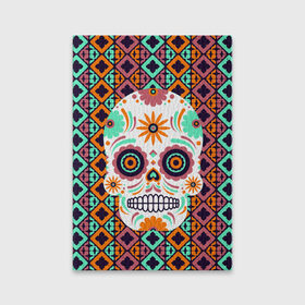 Обложка для паспорта матовая кожа с принтом Цветочный череп в Кировске, натуральная матовая кожа | размер 19,3 х 13,7 см; прозрачные пластиковые крепления | skull | мексика | орнамент | узоры | цветы | череп