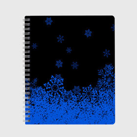 Тетрадь с принтом Голубые снежинки в Кировске, 100% бумага | 48 листов, плотность листов — 60 г/м2, плотность картонной обложки — 250 г/м2. Листы скреплены сбоку удобной пружинной спиралью. Уголки страниц и обложки скругленные. Цвет линий — светло-серый
 | Тематика изображения на принте: 