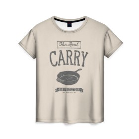 Женская футболка 3D с принтом The Real Carry - Pan Protectio в Кировске, 100% полиэфир ( синтетическое хлопкоподобное полотно) | прямой крой, круглый вырез горловины, длина до линии бедер | battlegrounds | playerunknowns | pubg | пубг | сковородка