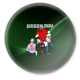 Значок с принтом Группа Green Day в Кировске,  металл | круглая форма, металлическая застежка в виде булавки | Тематика изображения на принте: american idiot | green day | альтернативный | билли джо армстронг | грин дей | группа | зелёный день | майк дёрнт | музыка | надпись | панк | поп | поппанк | рок | тре кул